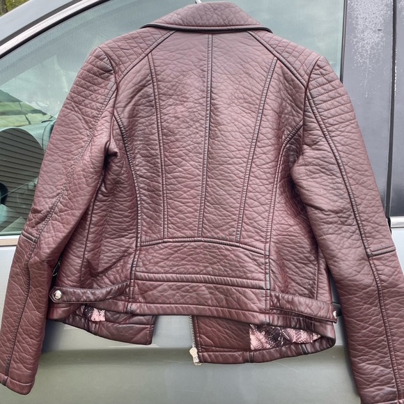 GUESS Brown Faux Leather Snakeskin Moto Jacket Medium - Picture 3 of 3